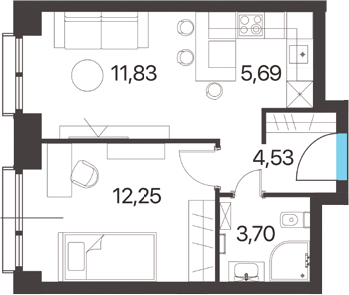 2Е-комнатная, 38 м²– 2