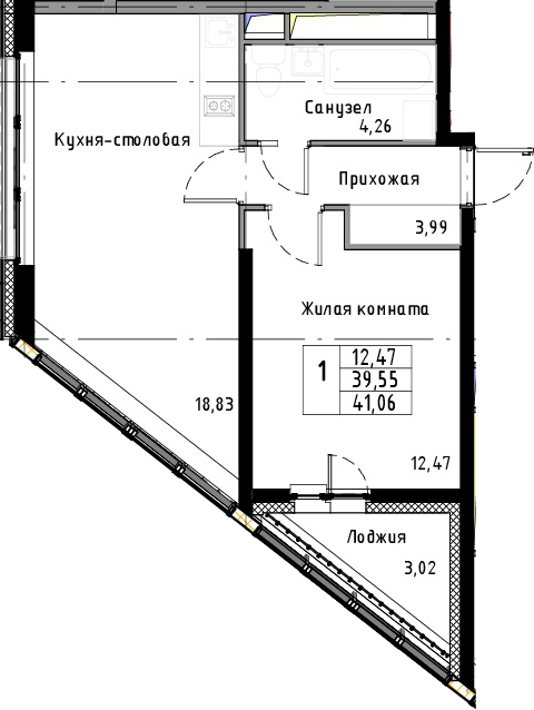 2Е-к.кв, 41.06 м², 6 этаж