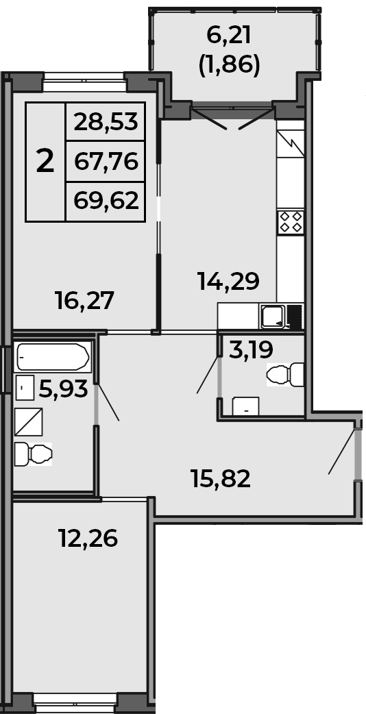 3Е-комнатная, 67.76 м²– 2
