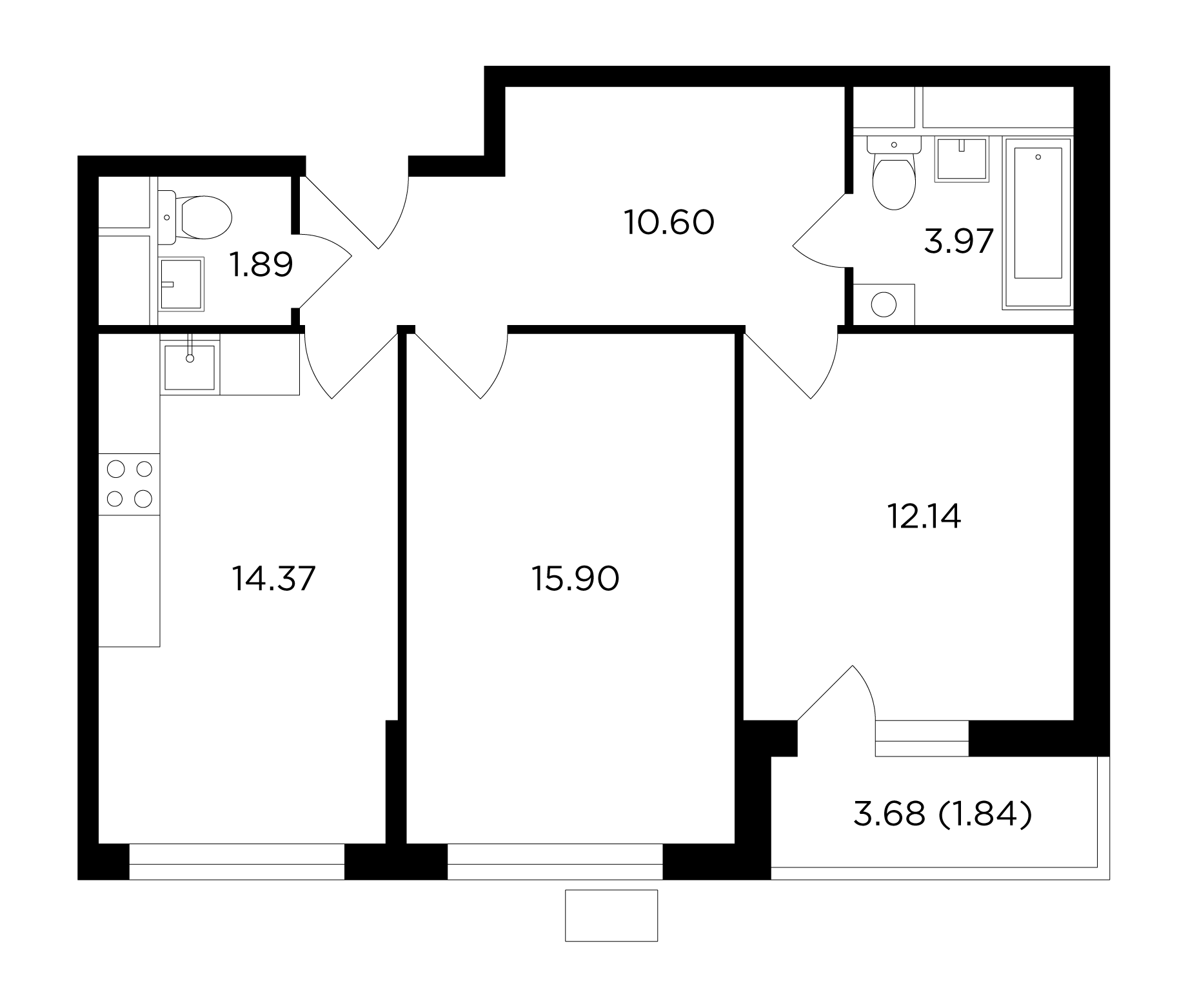 3Е-комнатная, 60.71 м²– 2