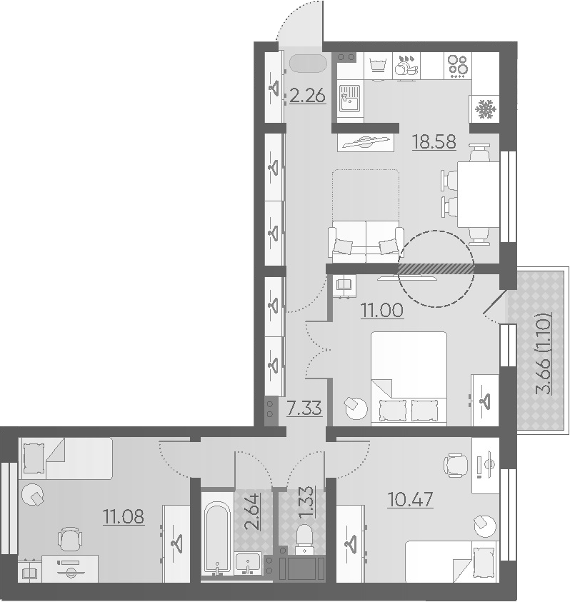 4Е-комнатная, 65.79 м²– 2