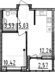 1-комнатная, 31.24 м²– 2