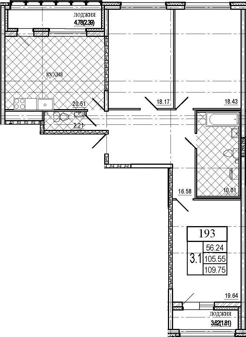 4Е-комнатная, 109.75 м²– 2