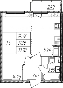 1-комнатная, 31.38 м²– 2