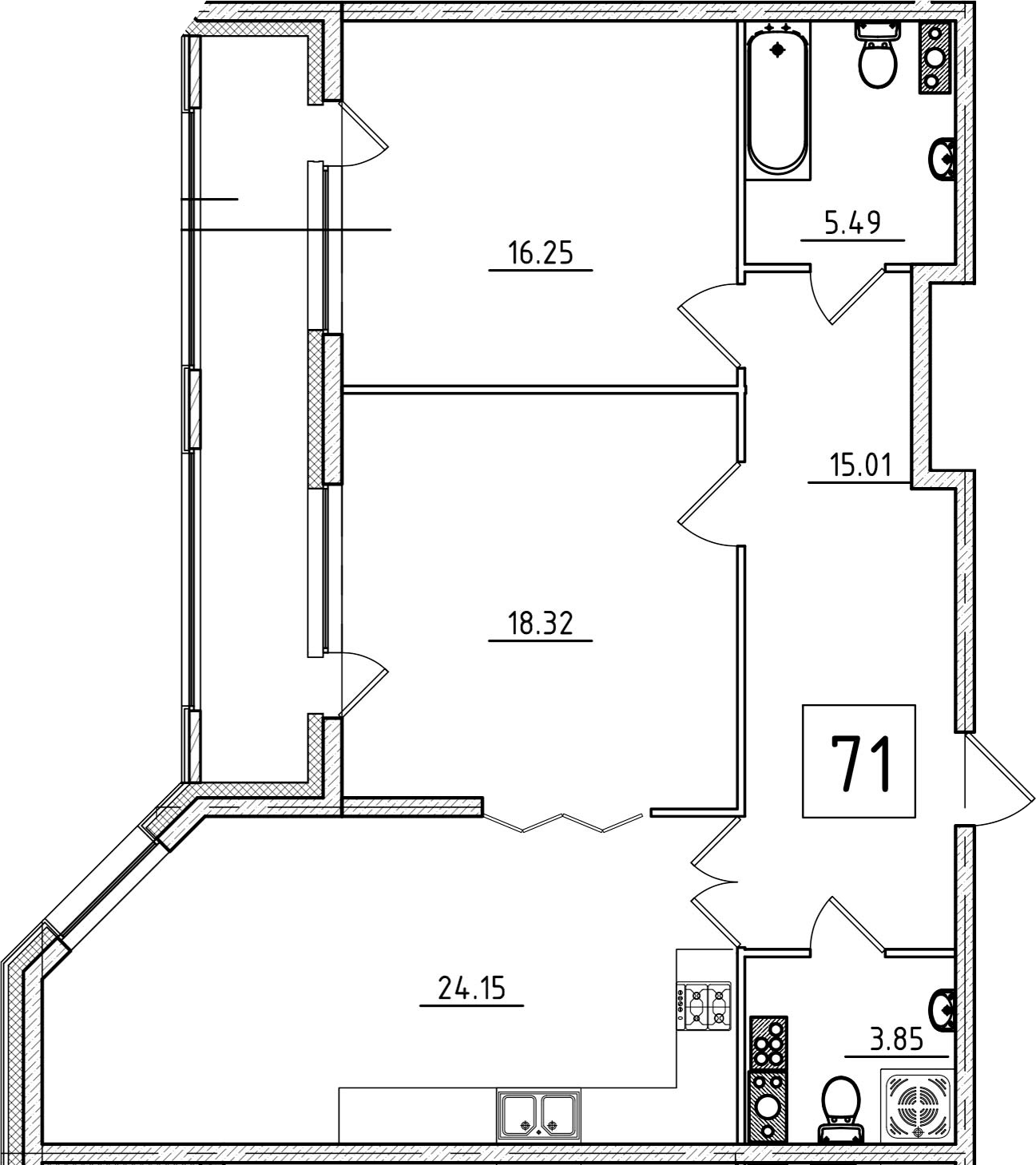 3Е-комнатная, 87.63 м²– 2
