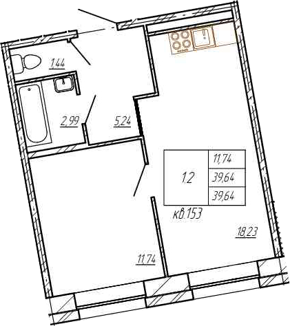 2Е-комнатная, 39.64 м²– 2