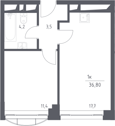 2Е-комнатная, 36.8 м²– 2