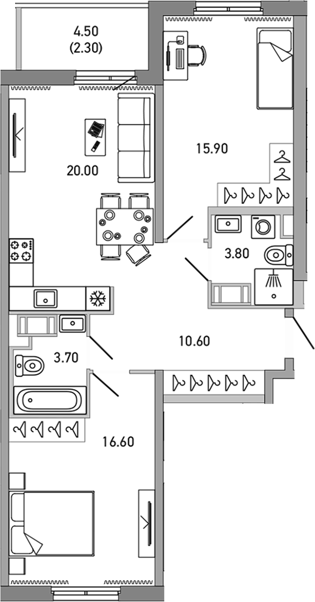 Купить 2-комнатную квартиру в новостройке 72.9 м², г Сертолово, ул Ларина,  в Ленинградской области, у метро Парнас