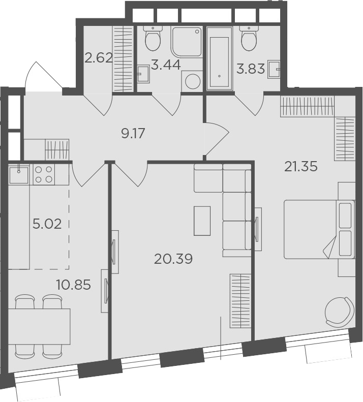 3Е-комнатная, 76.67 м²– 2