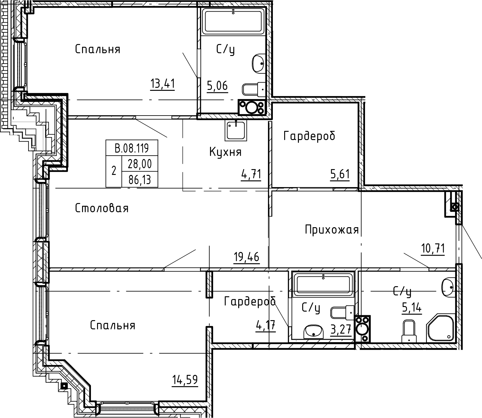 3Е-комнатная, 86.13 м²– 2