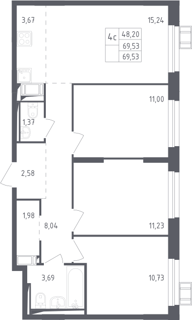 4Е-комнатная, 69.53 м²– 2