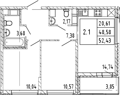 3Е-комнатная, 48.58 м²– 2