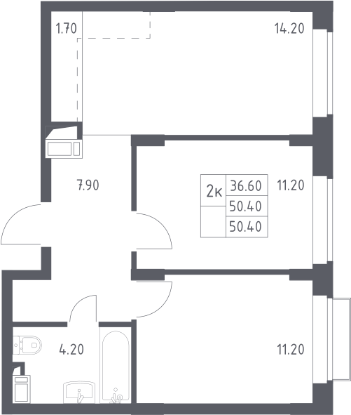 3Е-комнатная, 50.4 м²– 2