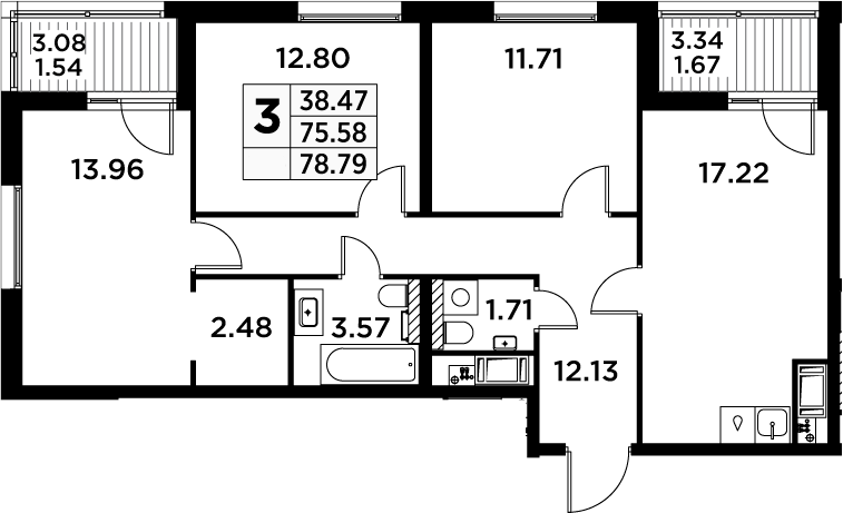 4Е-комнатная, 78.79 м²– 2