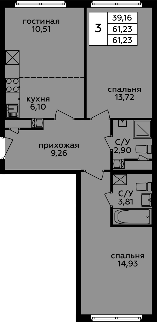 3Е-к.кв, 61.23 м²