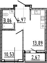 2Е-комнатная, 33.25 м²– 2