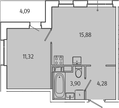 2Е-комнатная, 37.43 м²– 2