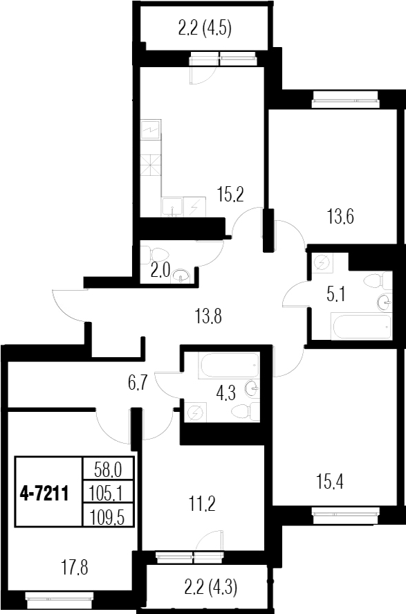 5Е-комнатная, 109.5 м²– 2