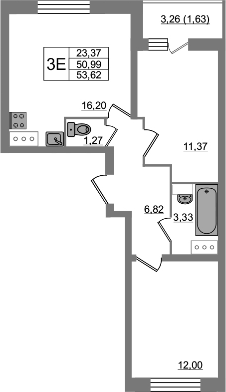 3Е-к.кв, 52.62 м²