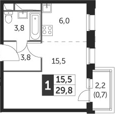 Студия, 29.8 м², 14 этаж