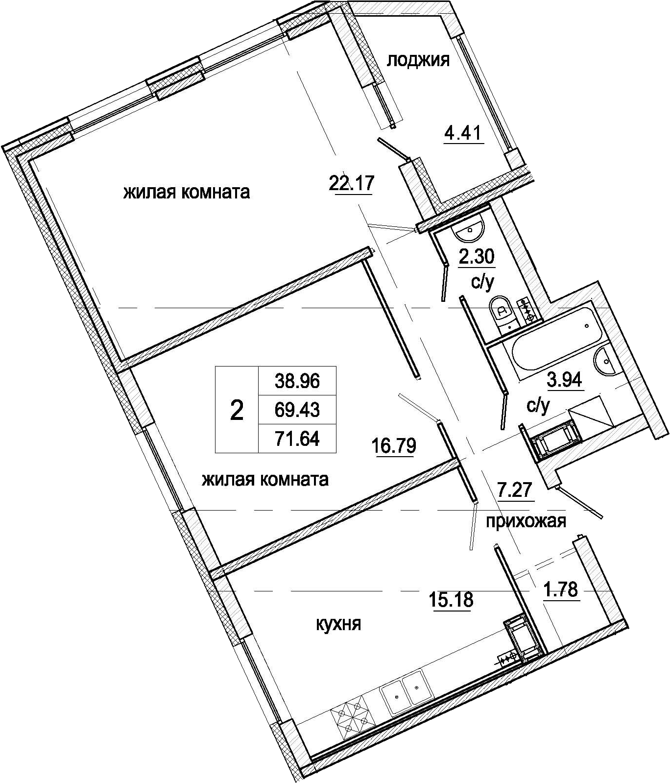 3Е-комнатная, 71.64 м²– 2