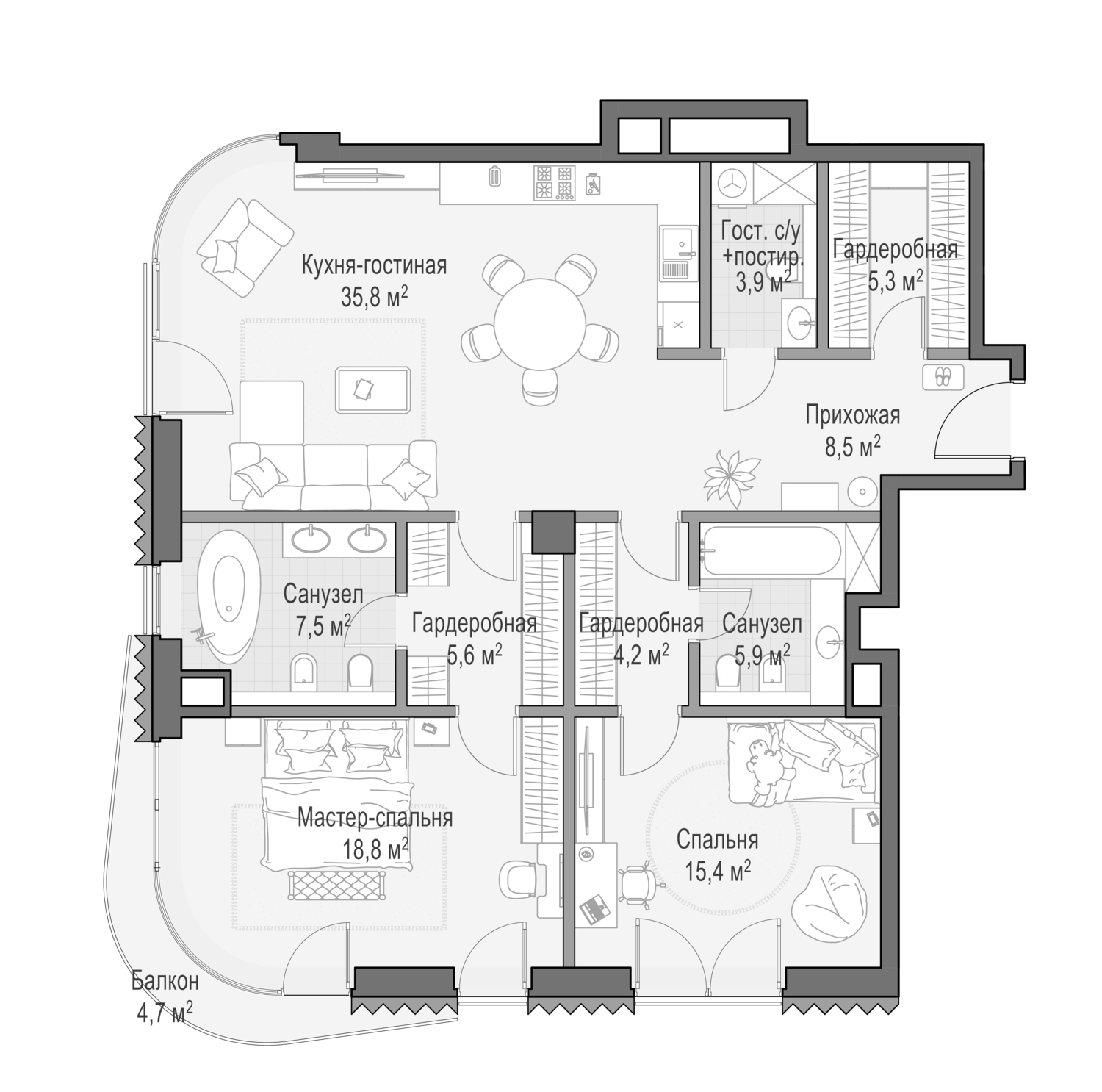 Купить 3-комнатную квартиру в новостройке 145.02 м², Малый Толмачевский пер,  в Москве, у метро Третьяковская (6л)