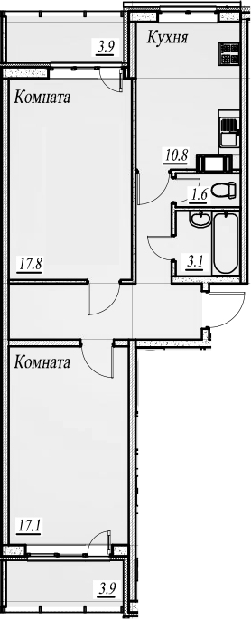 2-комнатная, 61.2 м²– 2