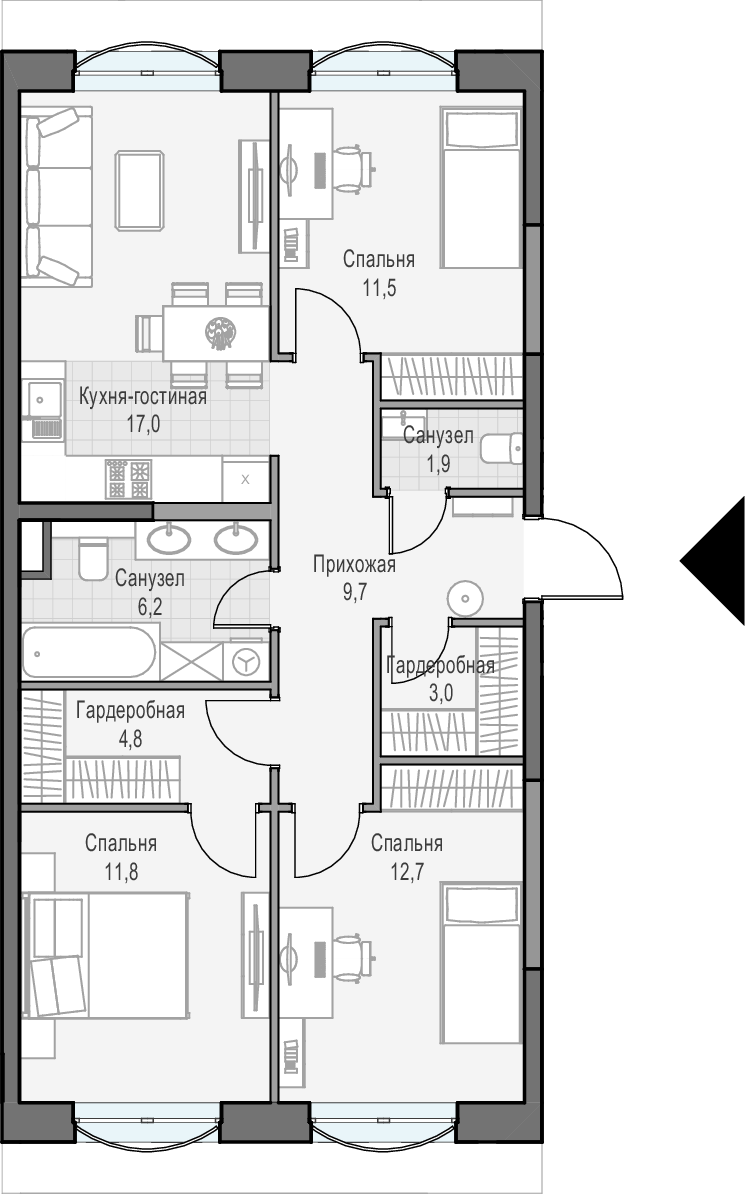 4Е-комнатная, 78.5 м²– 2