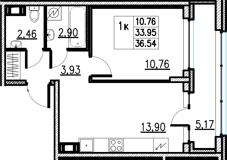2Е-комнатная, 36.54 м²– 2