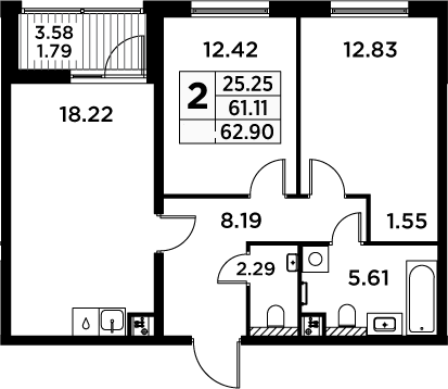3Е-комнатная, 62.9 м²– 2