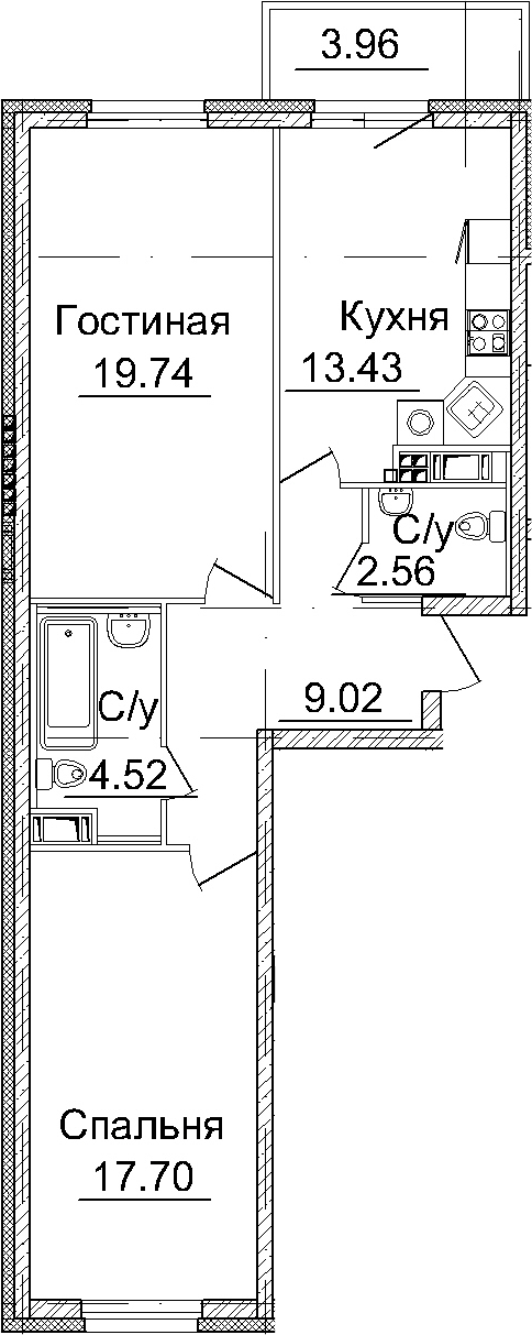 2-комнатная, 66.97 м²– 2