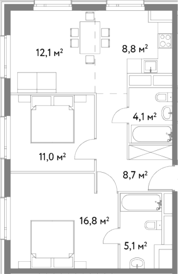 3Е-комнатная, 66.6 м²– 2