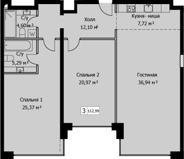 3Е-к.кв, 112.99 м²
