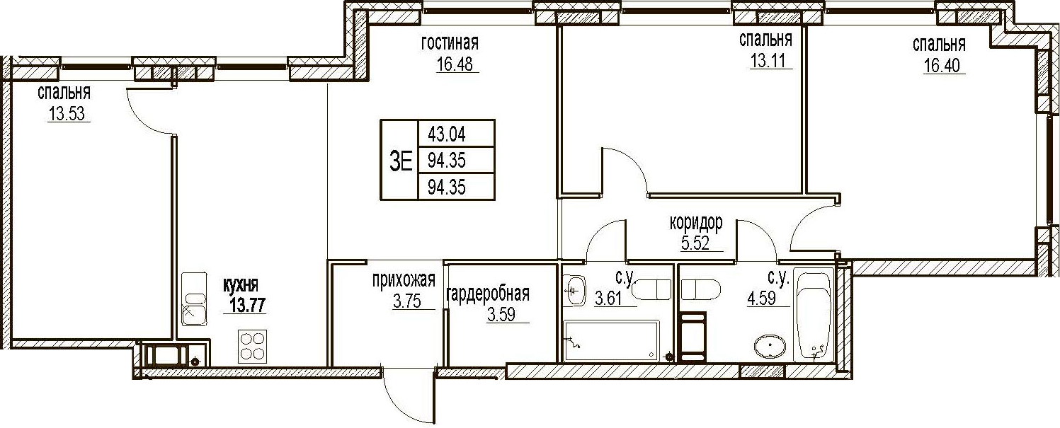 4Е-комнатная, 94.35 м²– 2