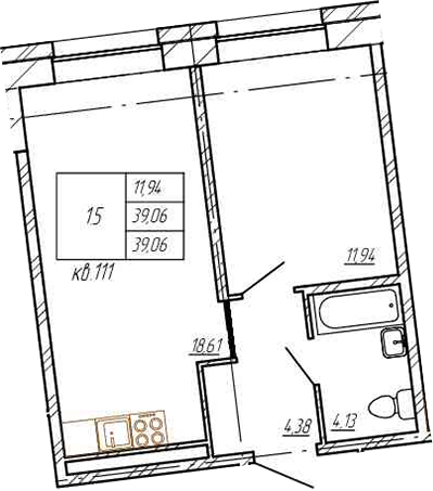 2Е-комнатная, 39.06 м²– 2