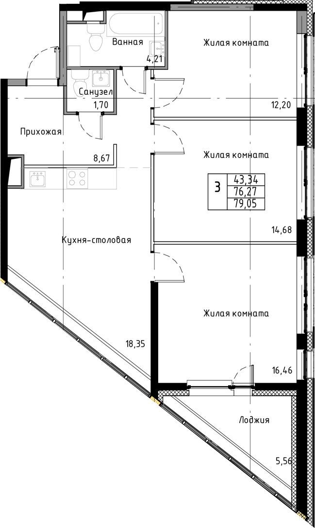 4Е-комнатная квартира, 79.05 м², 2 этаж – Планировка