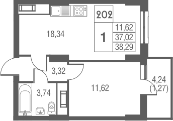 2Е-к.кв, 38.29 м²