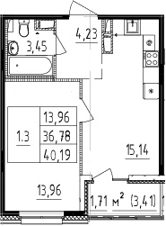 2Е-комнатная, 36.78 м²– 2