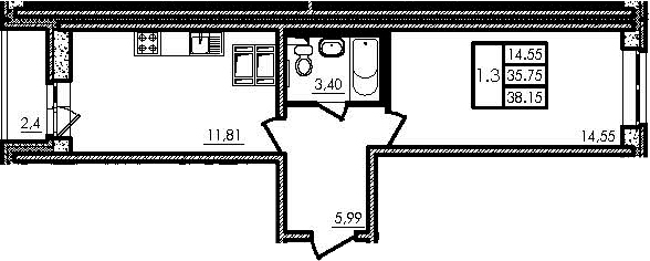 2Е-к.кв, 36.95 м², 17 этаж