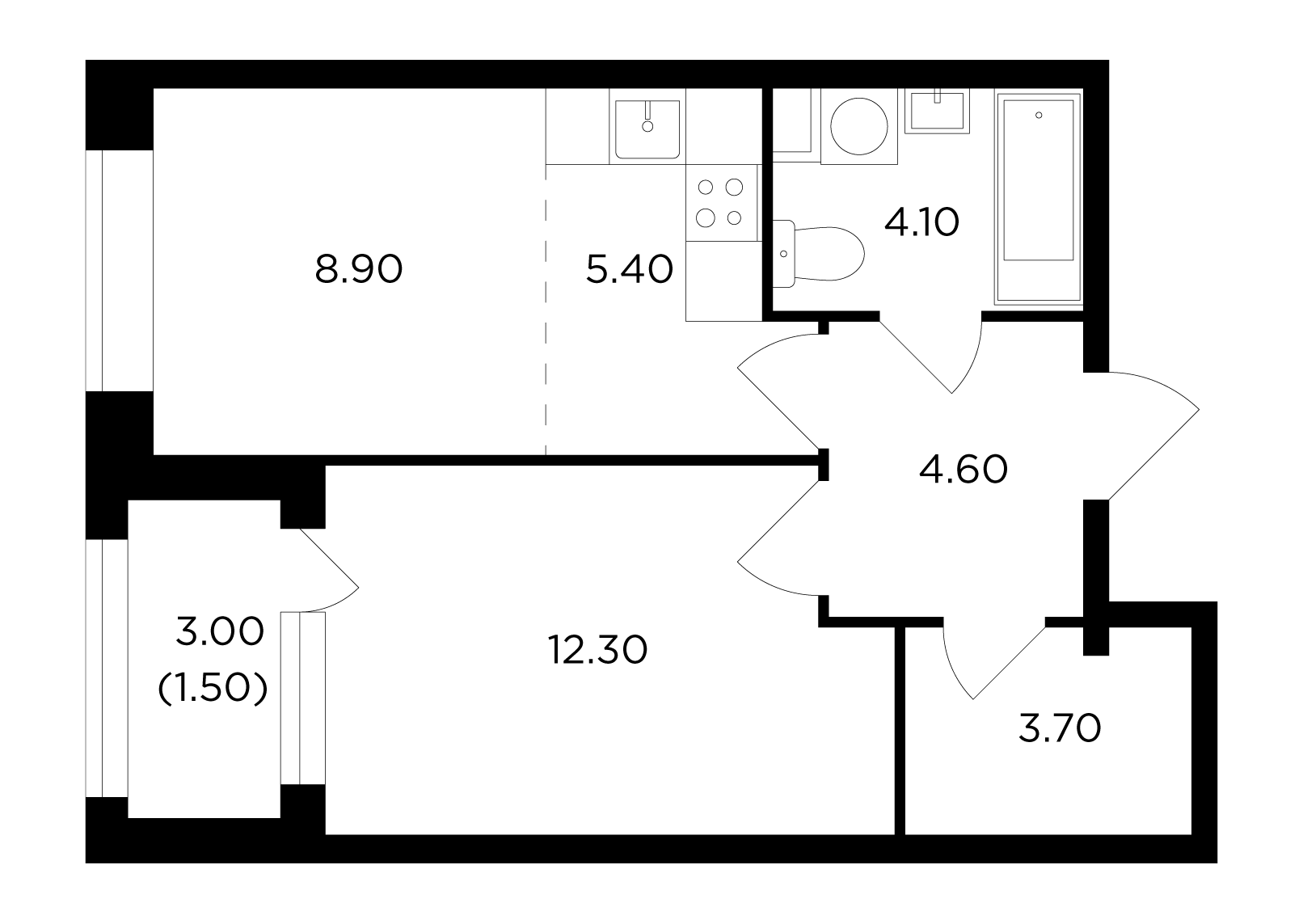 2Е-к.кв, 40.5 м²