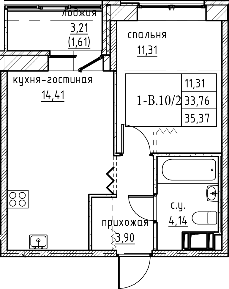 2Е-к.кв, 35.37 м²