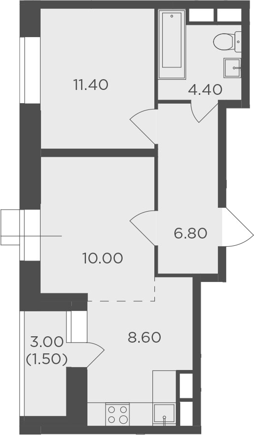 2-комнатная, 42.7 м²– 2