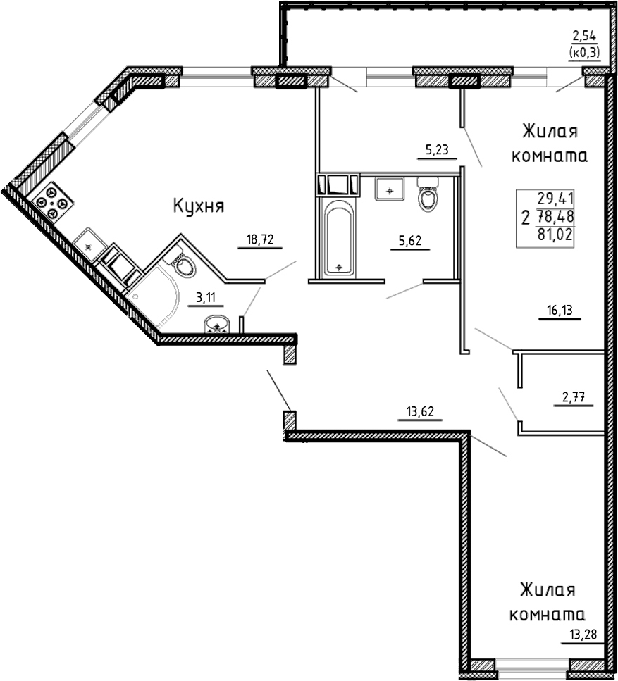 3Е-комнатная, 81.02 м²– 2