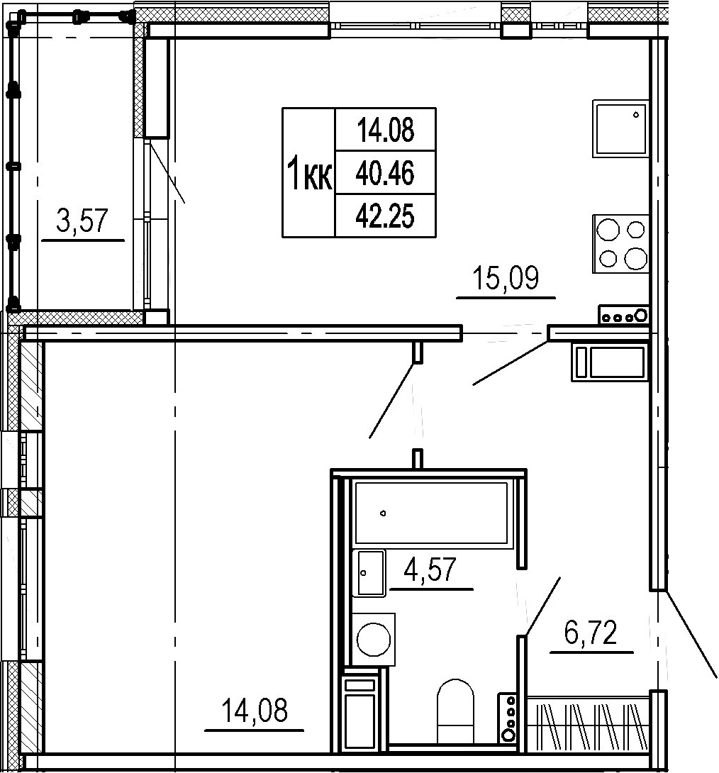 2Е-комнатная, 40.46 м²– 2