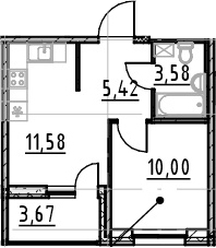 1-комнатная, 30.58 м²– 2