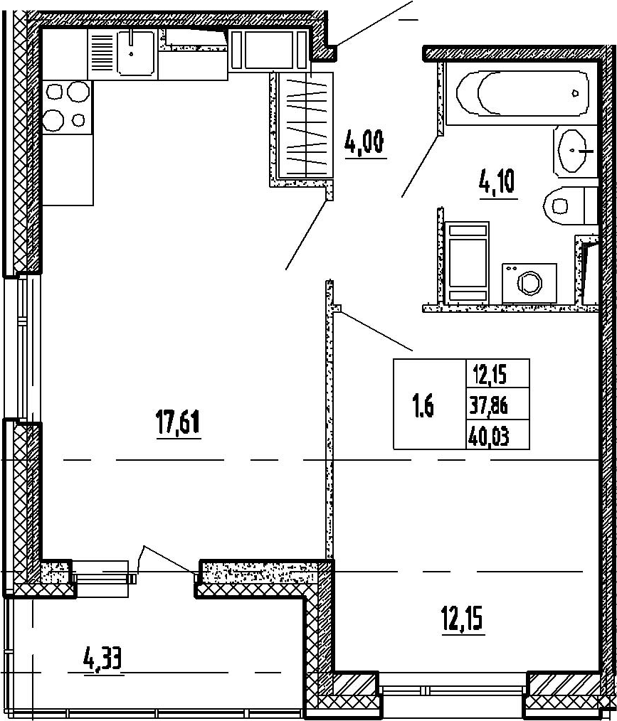 2Е-комнатная, 37.86 м²– 2