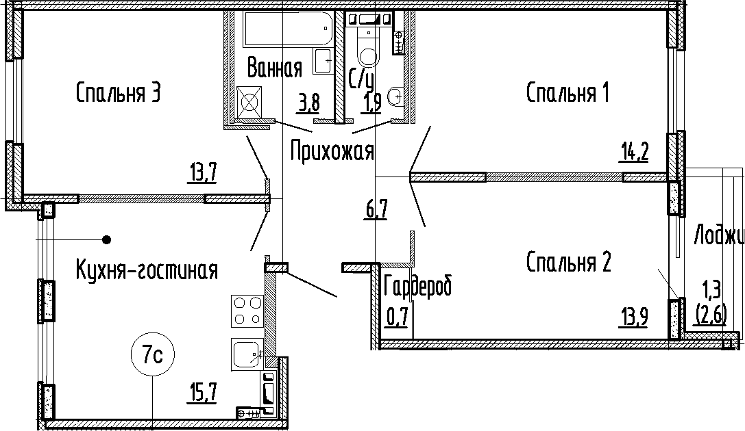4Е-комнатная, 70.6 м²– 2
