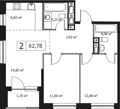 3Е-комнатная, 62.78 м²– 2