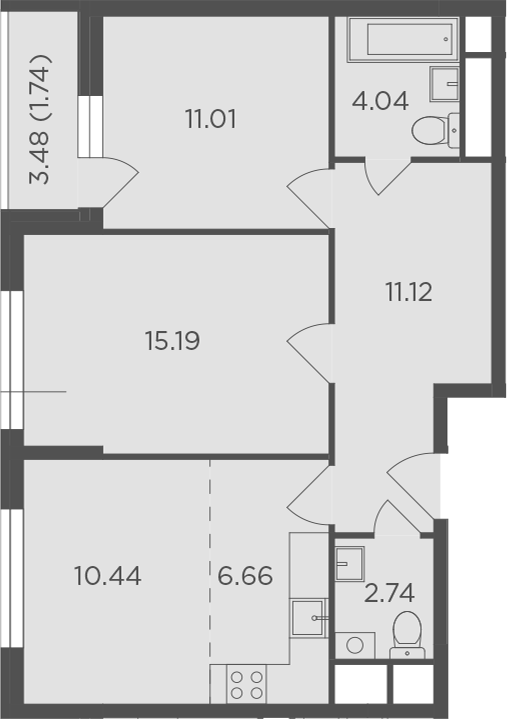 3Е-комнатная, 62.94 м²– 2