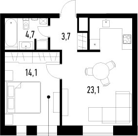 2Е-комнатная, 45.6 м²– 2